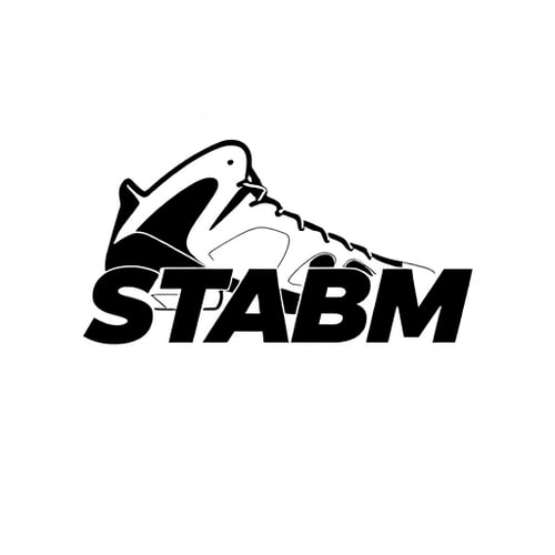 AI Design for Pictorial logo for a sneaker brand named "STABM": An abstract Jordan 6 sneaker silhouette layered over the brand name, Clean white background, Bold sans-serif font. Design inspired by athletic footwear and urban streetwear, featuring sharp lines and a dynamic feel, with the sneaker subtly integrated into the typography, white background. it should look more professional