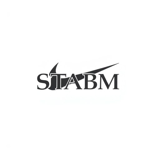 AI Design for Letterform for a premium and elegant sneaker brand named "STABM": A sophisticated, abstract NIKE sneaker logo suggesting speed and elevated style, deep charcoal, and a hint of off-white, A sleek, modern sans-serif typeface with subtle sharp edges to echo the brand initial, Modern, minimalist, luxury, with subtle art deco influences, A clean, geometric representation with a focus on sharp lines and balanced negative space, White background.