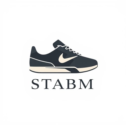 AI Design for Letterform for a premium and elegant sneaker brand named "STABM" A sophisticated, NIKE sneaker suggesting premium and elevated style, deep charcoal, and a hint of off-white, A sleek, modern typeface with subtle sharp edges to echo the brand initial, Modern, minimalist, luxury, with subtle art deco influences, A clean, geometric representation with a focus on sharp lines and balanced negative space, White background.