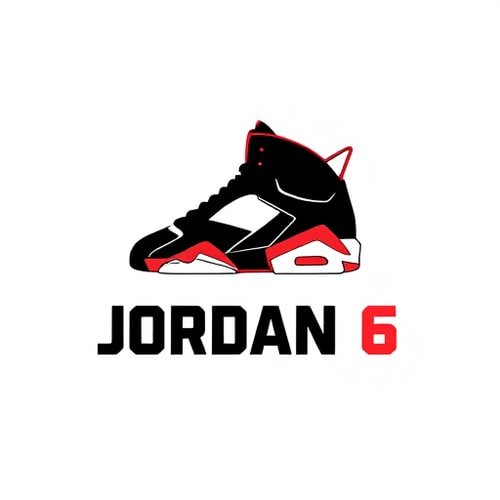 AI Design for Minimalist emblem for a basketball shoe brand named "Jordan 6": A stylized silhouette of the Air Jordan 6 sneaker with a subtle Jumpman logo integrated into the design, representing legacy and performance. Black, White, and Infrared red for the color palette. Bold, sans-serif typography for the "Jordan 6" name. Design a modern and iconic logo, drawing influence from retro sportswear and street art. Visual execution details: Clean lines, sharp angles, and a sense of dynamic movement. Background type: Solid white. the logo should be for a brand named "STABM" 