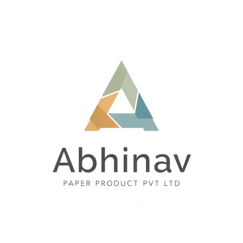 AI Design for Minimalist for a paper product manufacturer named "Abhinav Paper Product Pvt Ltd": Clean lines and geometric shapes representing paper folding and precision, a muted palette of earth tones and subtle blues, a modern sans-serif font. Design with a focus on the Japanese art of origami, a subtle embossed effect on the "A" or the company name, and a plain white background.