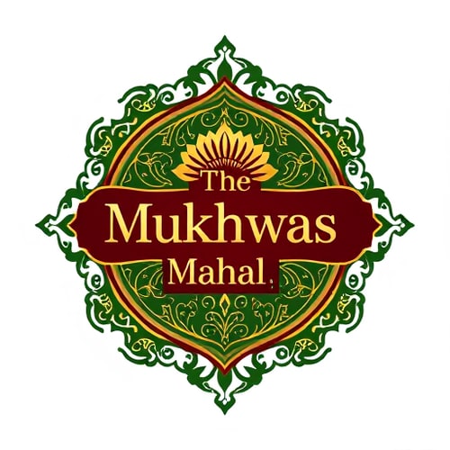 AI Design for Luxury premium logo design for The Mukhwas Mahal. The logo should have an embossed, raised effect with gold foil detailing for a royal look. Integrate elegant Indian motifs like lotus and peacocks in the frame. Add subtle fennel seed elements around or within the design, blending naturally with the ornate patterns. Use deep green and royal maroon background accents with golden highlights. Typography should be serif, metallic gold, embossed for a premium and gourmet brand identity."