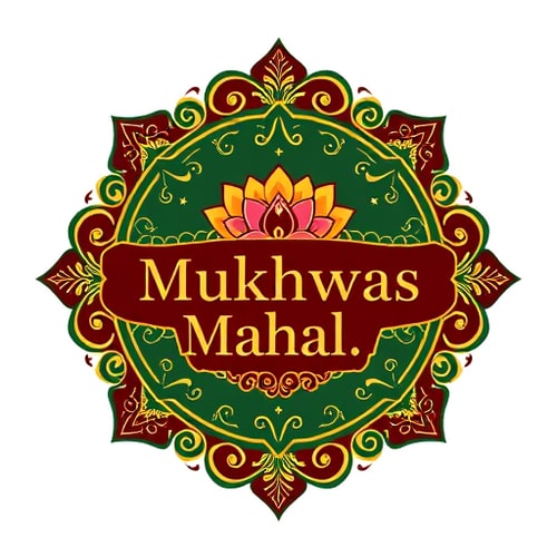 AI Design for Luxury premium logo design for The Mukhwas Mahal. The logo should have an embossed, raised effect with gold foil detailing for a royal look. Integrate elegant Indian motifs like lotus and peacocks in the frame. Add subtle fennel seed elements around or within the design, blending naturally with the ornate patterns. Use deep green and royal maroon background accents with golden highlights. Typography should be serif, metallic gold, embossed for a premium and gourmet brand identity."
