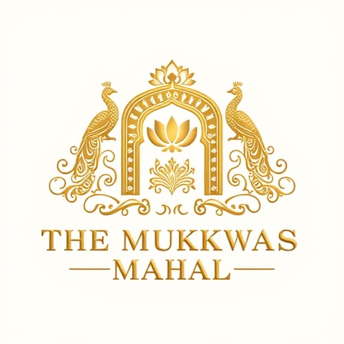 AI Design for Design a premium royal logo for The Mukhwas Mahal. The emblem should feature an ornate Indian arch with a lotus on top and two elegant peacocks on the sides. Add subtle decorative detailing like fine floral vines and scattered fennel seeds to give richness without making it crowded. Place the brand name in embossed metallic gold serif font neatly below the emblem. Finish with a raised embossed foil effect (gold or silver) on a neutral background. The overall design should look regal, authentically Indian, and luxurious.