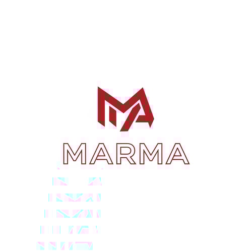 AI Design for A sophisticated, abstract corporate logotype concept for the brand "Marma ," integrating a subtle, conceptual abstract mark or monogram positioned above the text — Centered composition designed for immediate recognition and high impact at small scale; the mark must complement the logotype — Professional color scheme utilizing deep red and crisp — Flat, sharp, graphic design lighting; modern and professional tone — Minimalist vector graphic design; hard edges, conceptual mark, suitable for digital and print branding — The exact text required is "Marma "; keep text/logos/labels EXACTLY unchanged; no rewriting, redrawing, correcting, or adding any text; avoid photographic elements or heavy gradients — Isolated on a seamless pure white background for versatile branding use.