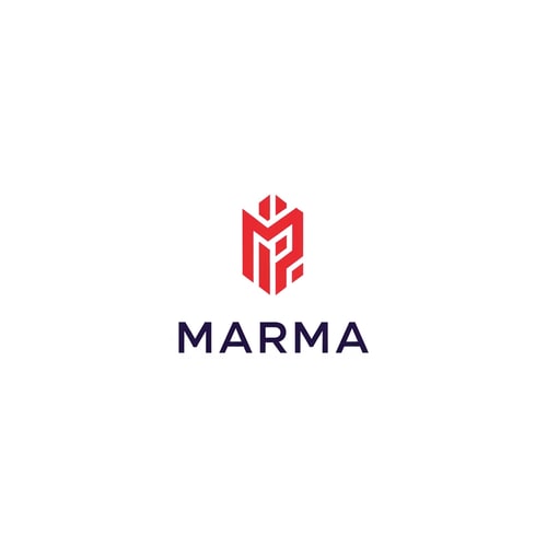 AI Design for A sophisticated, abstract corporate logotype concept for the brand "Marma ," integrating a subtle, conceptual abstract mark or monogram positioned above the text — Centered composition designed for immediate recognition and high impact at small scale; the mark must complement the logotype — Professional color scheme utilizing deep indigo red and crisp — Flat, sharp, graphic design lighting; modern and professional tone — Minimalist vector graphic design; hard edges, conceptual mark, suitable for digital and print branding — The exact text required is "Marma "; keep text/logos/labels EXACTLY unchanged; no rewriting, redrawing, correcting, or adding any text; avoid photographic elements or heavy gradients — Isolated on a seamless pure white background for versatile branding use.