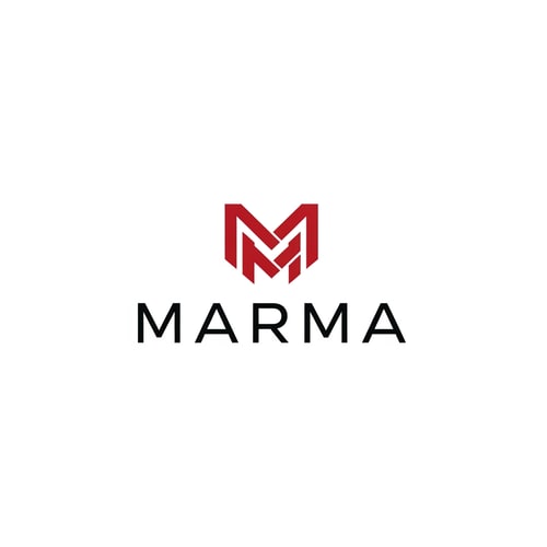 AI Design for A sophisticated, abstract corporate logotype concept for the brand "Marma ," integrating a subtle, conceptual abstract mark or monogram positioned above the text — Centered composition designed for immediate recognition and high impact at small scale; the mark must complement the logotype — Professional color scheme utilizing deep red and crisp — Flat, sharp, graphic design lighting; modern and professional tone — Minimalist vector graphic design; hard edges, conceptual mark, suitable for digital and print branding — The exact text required is "Marma "; keep text/logos/labels EXACTLY unchanged; no rewriting, redrawing, correcting, or adding any text; avoid photographic elements or heavy gradients — Isolated on a seamless pure white background for versatile branding use.
