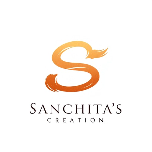 AI Design for Minimalist logo for a creative artisan and designer named "SANCHITA'S CREATION": Abstract flowing lines forming an elegant initial S, Warm earthy tones of terracotta and gold, Clean and modern sans-serif font. Design inspired by organic forms and artistic brushstrokes, with subtle gradient effects on the lines, on a clean white background.