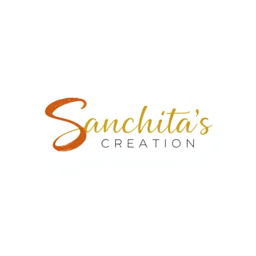 AI Design for Minimalist logo for a creative artisan and designer named "SANCHITA'S CREATION": Abstract flowing lines forming an elegant initial S, Warm earthy tones of terracotta and gold, Clean and modern sans-serif font. Design inspired by organic forms and artistic brushstrokes, with subtle gradient effects on the lines, on a clean white background.