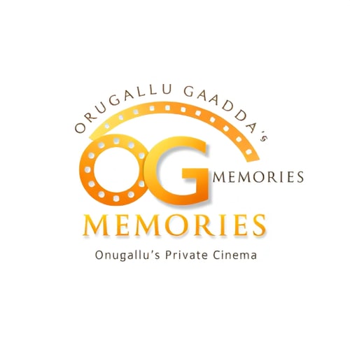 AI Design for Create a 3D logo for 'OG Memories' with 'OG' in the center, 'Orugallu Gadda' forming a curved arc above it, 'Memories' to the right, and tagline 'Orugallu's Private Cinema' below. Include a subtle film reel circle with perforations around 'OG', soft spotlight effect, gold-orange gradient for main text, and classy cinematic style. Landscape orientation, premium and elegant