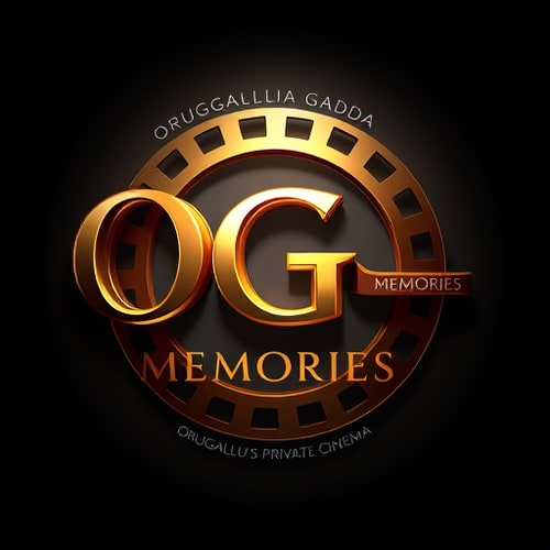 AI Design for Create a hyper-realistic 3D logo for 'OG Memories', a premium private home cinema. Place 'OG' in the center with bold, glossy metallic letters, subtle black outline, and realistic 3D depth. Curve the words 'Orugallu Gadda' above 'OG' in an elegant serif font, forming a smooth arc. Place 'Memories' to the right in large gold-orange gradient letters with soft reflections. Below 'Memories', add the tagline 'Orugallu's Private Cinema' in smaller, italicized white letters. Surround 'OG' with a realistic film reel circle, with tiny perforation holes catching light. Add cinematic lighting with soft spotlight and ambient shadows for depth. Style should be elegant, luxurious, and dramatic, with realistic textures, shadows, and reflections. Landscape format, premium and visually striking, perfect for a high-end private theatre brand.