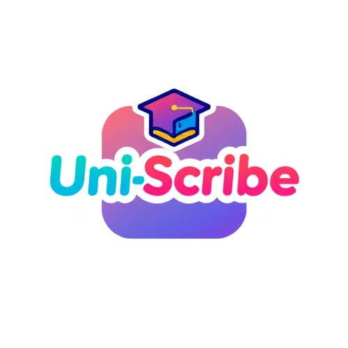 AI Design for Vibrant Gen Z logo for Uni-Scribe note-taking app; bold gradient colors, playful modern notebook or pen icon, dynamic shapes, academic accents like a graduation cap or paper, cool sans-serif font, and an energetic, eye-catching style