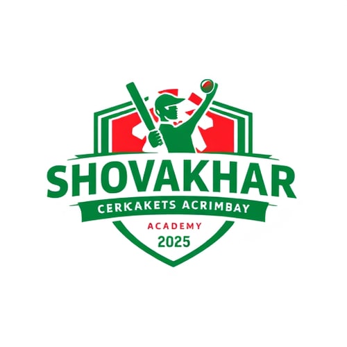 AI Design for make a SHOVAKHAR CRICKET ACADEMYESTD 2025 logo add playing cricket types green and red types stylies