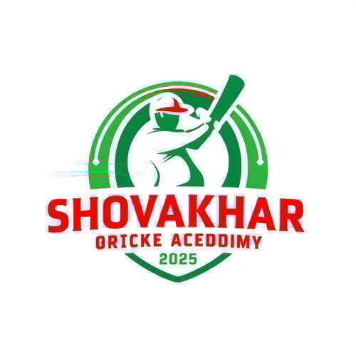 AI Design for make a SHOVAKHAR CRICKET ACADEMYESTD 2025 logo add playing cricket types green and red types stylies
