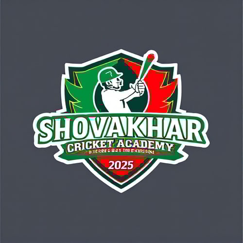AI Design for make a SHOVAKHAR CRICKET ACADEMYESTD 2025 logo add playing cricket types green and red types stylies not youse white coller