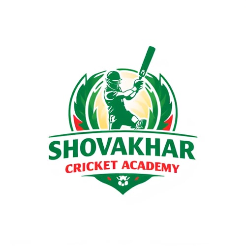 AI Design for make a SHOVAKHAR CRICKET ACADEMYESTD 2025 logo add playing cricket types green and red types