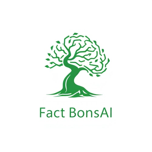 AI Design for "A minimalist modern logo design of a bonsai tree with twisted, artistic branches that form the shape of a human brain. The tree should have a strong trunk with natural curves, symbolizing wisdom and growth. Incorporate subtle digital elements, like glowing circuit lines or pixel-like patterns integrated into the branches, giving it a tech and AI feel. Clean lines, flat design, vector-style, suitable for a YouTube channel profile logo. Green and earthy tones with a simple background. Add the text 'Fact BonsAI' in a clean, modern font below or beside the logo, balanced and readable, with a slight futuristic digital style."