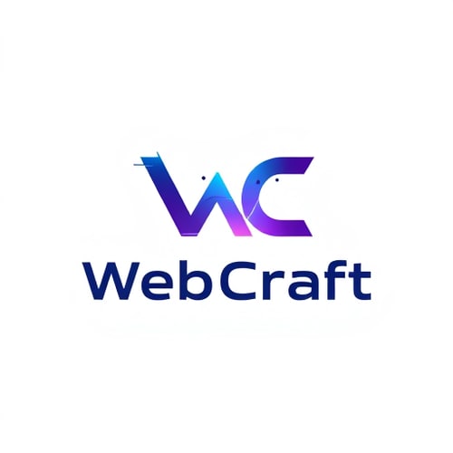 AI Design for Minimalist letterform for a futuristic website creation agency named "Web Craft": A sleek, interconnected 'W' and 'C' forming a dynamic, forward-thinking symbol, possibly with subtle digital circuit or network elements integrated. A gradient of deep blues, electric purples, and silver/white accents. Clean, modern sans-serif font with a slightly futuristic feel for the agency name. Design with influences from abstract geometric art and cutting-edge technology, emphasizing precision, innovation, and seamless integration. Visual execution should be sharp, scalable, and have a subtle glow effect. Transparent background.