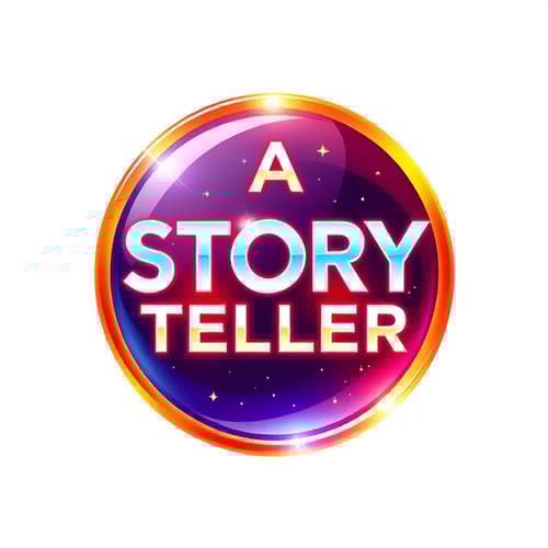 AI Design for Design a logo for you tube channel named A STORY TELLER.Vibrant Luminous glassy shiny image and stylish fonts .image should be 3D fine polished HD 4k.logo should be in a circle.logo should have related unique viral trandy image 