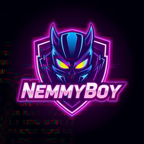 AI Design for create a gaming channel logo with neon style named: "NemmyBoy"
