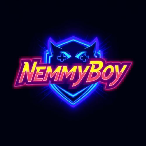AI Design for create a gaming channel logo with neon style named: "NemmyBoy"