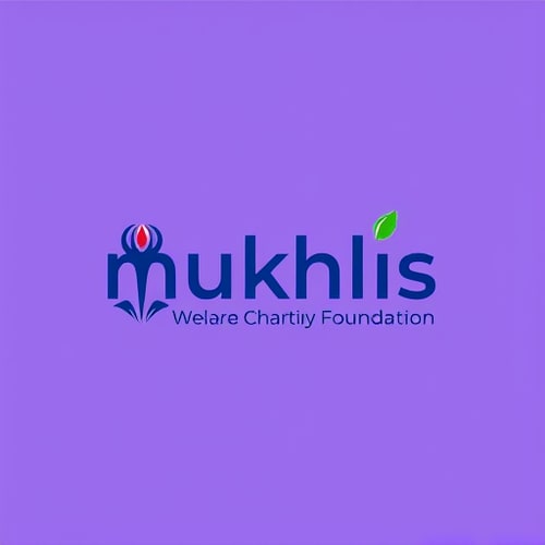 AI Design for a logo for our welfare/charity foundation/ngo called "MUKHLIS" . it should have a lavendar background, and mukhlis written with a dark bluish colour in urdu.