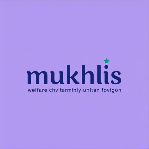 AI Design for a logo for our welfare/charity foundation/ngo called "MUKHLIS" . it should have a lavendar background, and mukhlis written with a dark bluish colour in urdu.