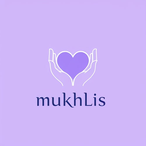 AI Design for a logo for our welfare/charity foundation/ngo called "MUKHLIS" . it should have a lavendar background, and mukhlis written with a dark bluish colour in urdu. the only thing that should be written on the logo is mukhlis. but it should be a minimalistic logo, with two hands holding a heart in between, the hands depicting people taking care of other people's hearts. the hands and heart should be in a white colour. it should be minimalistic and very persuasive.