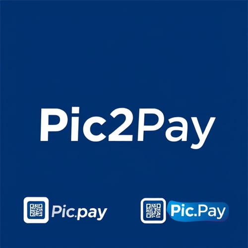 AI Design for a logo for payment mobile app through scanning qr..app name is pic2pay some other relavant logos few more attractive ones with white and blue colors