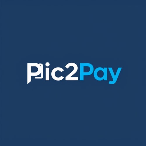 AI Design for a logo for payment mobile app through scanning qr..app name is pic2pay some other relavant logos few more attractive ones with white and blue colors