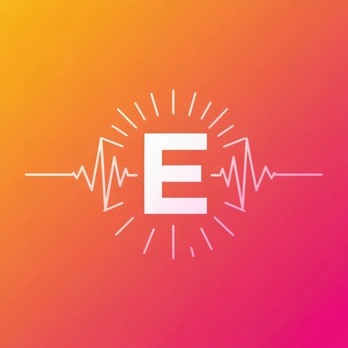AI Design for A radiating E with pulse waves → signal strength + influence.
Palette: orange → pink gradient (energy + creativity).