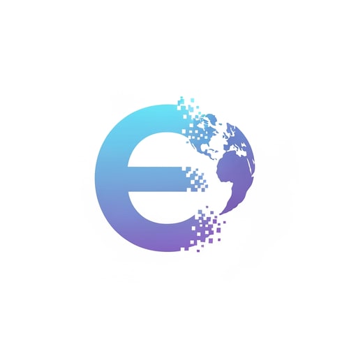 AI Design for A stylized lowercase e dissolving into a pixel ring forming a globe.
Symbolizes transformation of identity into global visibility.
Colors: light-blue → violet gradient (digital harmony).