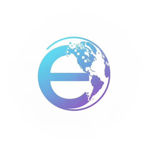 AI Design for A stylized lowercase e dissolving into a pixel ring forming a globe.
Symbolizes transformation of identity into global visibility.
Colors: light-blue → violet gradient (digital harmony).
