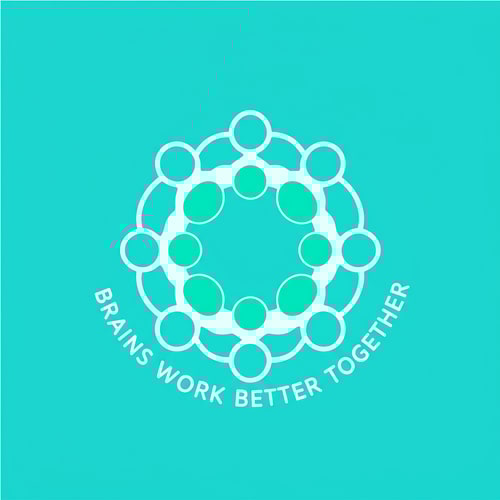 AI Design for i dont need background teal instead make humans teal and add a txt called brains work better together around the logo