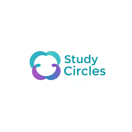 AI Design for Minimalist emblem for a group study app named "Study Circles": Abstract interlocking circles representing collaboration and learning, Teal with subtle purple accents, Clean and modern sans-serif font. Design inspired by modern tech aesthetics and educational symbolism, featuring smooth gradients and subtle depth, with a transparent background. and text Brains work better together. around he logo