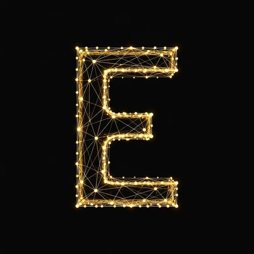 AI Design for A glowing letter E formed by connected dots (symbolizing active digital nodes).
