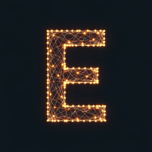 AI Design for A glowing letter E formed by connected dots (symbolizing active digital nodes).