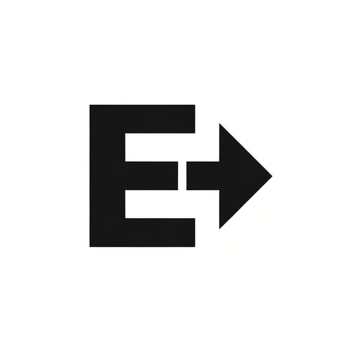 AI Design for A bold E with a forward-moving arrow (symbol of execution).