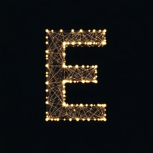AI Design for A glowing letter E formed by connected dots (symbolizing active digital nodes).