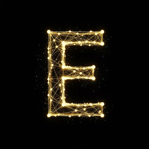 AI Design for A glowing letter E formed by connected dots (symbolizing active digital nodes).