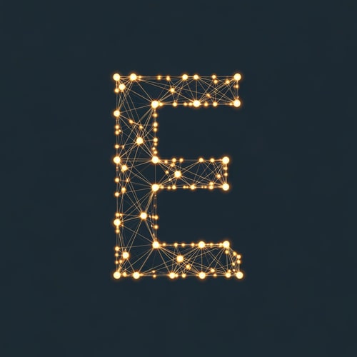 AI Design for A glowing letter E formed by connected dots (symbolizing active digital nodes).