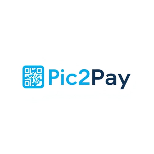 AI Design for Let’s get creative and make Pic2Pay stand out with a unique and meaningful logo that represents innovation and simplicity in digital payments. with white and blue.and it is a qr scanning app
