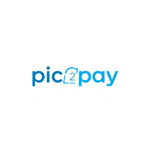 AI Design for create a logo for online payment app (payment done by scanning qr) for mobile by including white and blue colors app name is pic2pay.