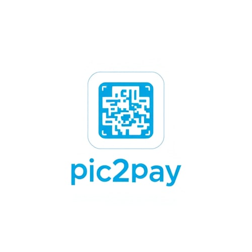 AI Design for create a logo for online payment app (payment done by scanning qr) for mobile by including white and blue colors app name is pic2pay.