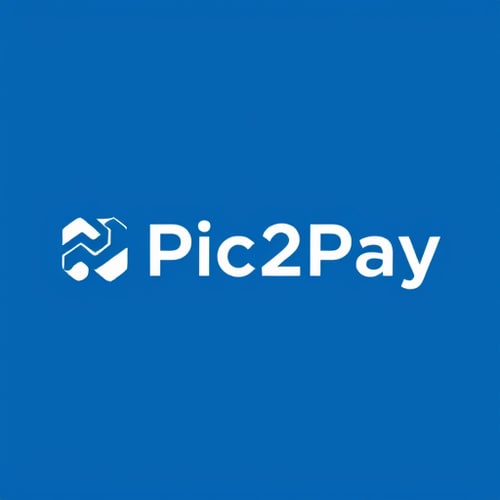AI Design for Let’s get creative and make Pic2Pay stand out with a unique and meaningful logo that represents innovation and simplicity in digital payments.with white and blue colors