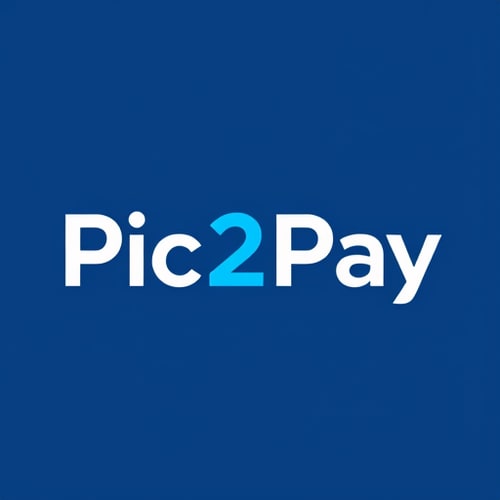 AI Design for Let’s get creative and make Pic2Pay stand out with a unique and meaningful logo that represents innovation and simplicity in digital payments. with white and blue.and it is a qr scanning app