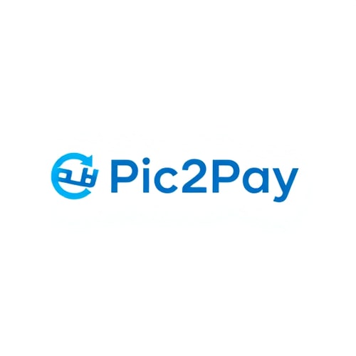 AI Design for Let’s get creative and make Pic2Pay stand out with a unique and meaningful logo that represents innovation and simplicity in digital payments.with white and blue colors