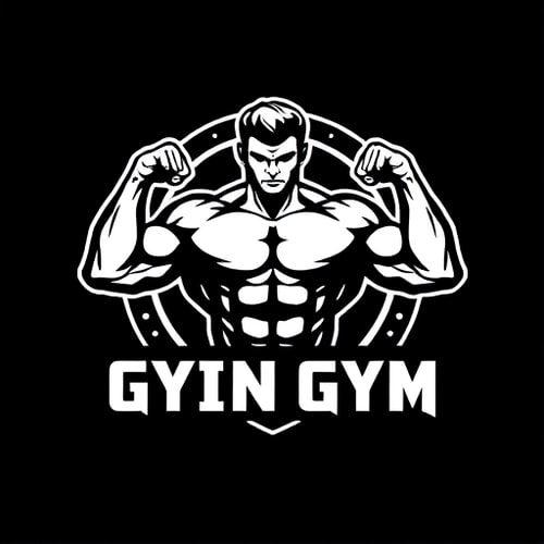 AI Design for a gym company, dont create text on the logo, only picture, create a man showing front double biceps in the middle, the colors should the black and white