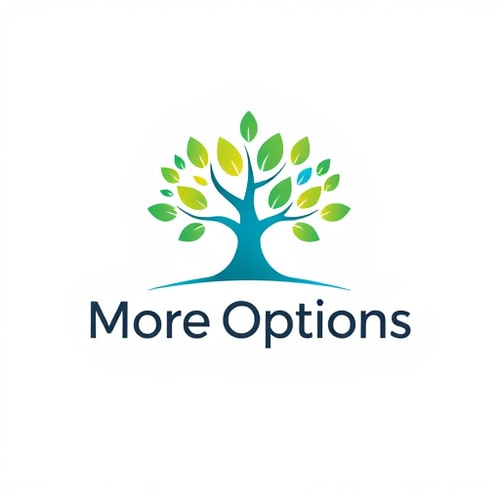 AI Design for Pictorial for a general purpose service company named "More Options": A branching tree symbolizing growth and diverse choices, with a vibrant, gradient color palette transitioning from green to blue. Clean, sans-serif typography with a slightly rounded aesthetic. Design with a modern, abstract influence and a flat design style, with subtle shadow effects for depth, and a clean, white background.
