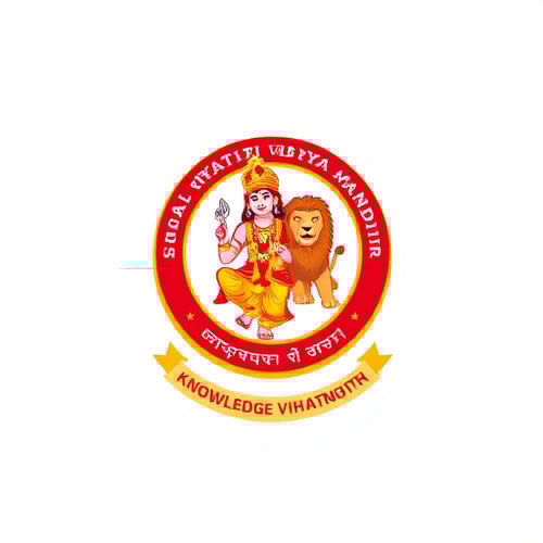 AI Design for "Design a modern, professional logo for Saraswati Vidya Mandir, Berhampur. The logo should reflect Indian cultural and educational values. Take inspiration from the original logo (which shows Lord Krishna with a lion), but create a cleaner, simplified, and more contemporary version. Use bold and vibrant colors like saffron, red, and gold, while keeping the text in both Odia and English. The design should have a circular emblem style, with Lord Krishna and the lion stylized in a minimal yet recognizable way. Include the school’s motto and emphasize knowledge, tradition, and strength. The final design should look suitable for use on websites, certificates, and uniforms."